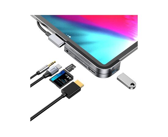 Концентратор Baseus USB3.1 Type-C to HDMI/USB 3.0x3/TF,SD/Type C PD/3.5mm (CAHUB-WJ0G), изображение 3 Концентратор Baseus USB3.1 Type-C to HDMI/USB 3.0x3/TF,SD/Type C PD/3.5mm (CAHUB-WJ0G), изображение 3