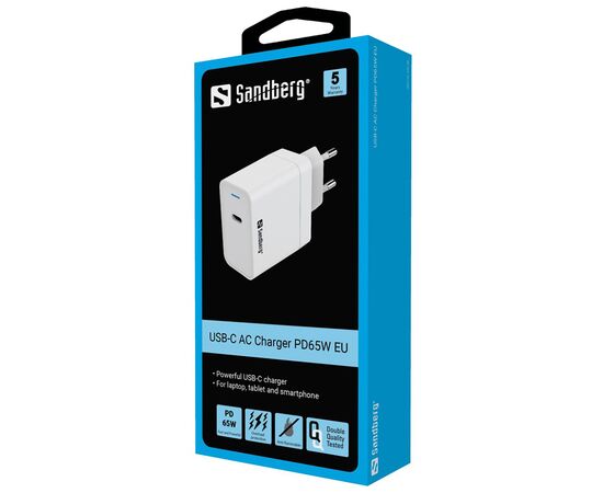 Зарядное устройство Sandberg USB-C PD 65W (441-48), изображение 3 Зарядное устройство Sandberg USB-C PD 65W (441-48), изображение 3