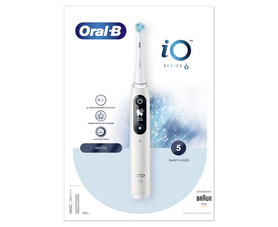 Электрическая зубная щетка Oral-B iO Series 6 iOM6.1A6.1K 3753 White (4210201381648), изображение 2 Электрическая зубная щетка Oral-B iO Series 6 iOM6.1A6.1K 3753 White (4210201381648), изображение 2