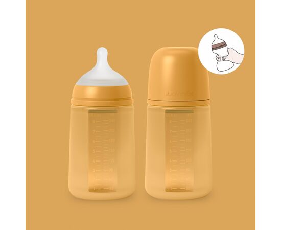 Пляшечка для годування Suavinex Colour Essence силіконова, повільний потік,240 мл, мустард (308069), зображення 4 Пляшечка для годування Suavinex Colour Essence силіконова, повільний потік,240 мл, мустард (308069), зображення 4