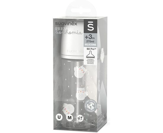 Бутылочка для кормления Suavinex Bonhomia, медленный поток, 270 мл, белая (307836), изображение 3