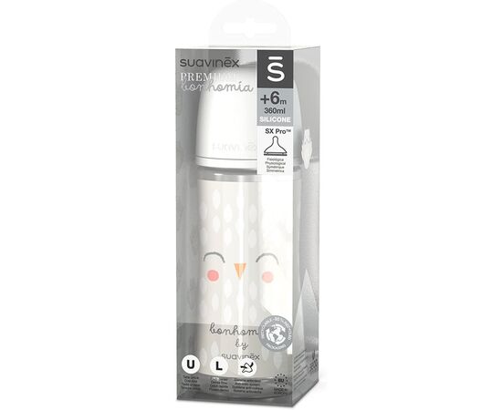Бутылочка для кормления Suavinex Bonhomia, медленный поток, 360 мл, белая (307839), изображение 3 Бутылочка для кормления Suavinex Bonhomia, медленный поток, 360 мл, белая (307839), изображение 3