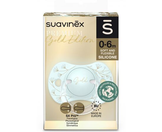 Пустышка Suavinex Gold Edition физиологическая, 0-6 мес, голубая (307856), изображение 3
