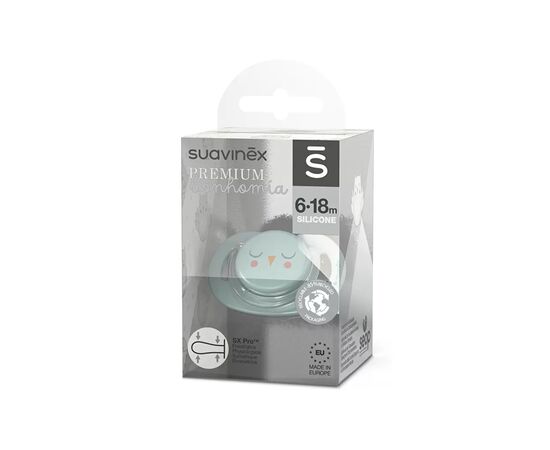 Пустышка Suavinex Bonhomia физиологическая, 6-18 мес. зеленая (307813), изображение 3 Пустышка Suavinex Bonhomia физиологическая, 6-18 мес. зеленая (307813), изображение 3