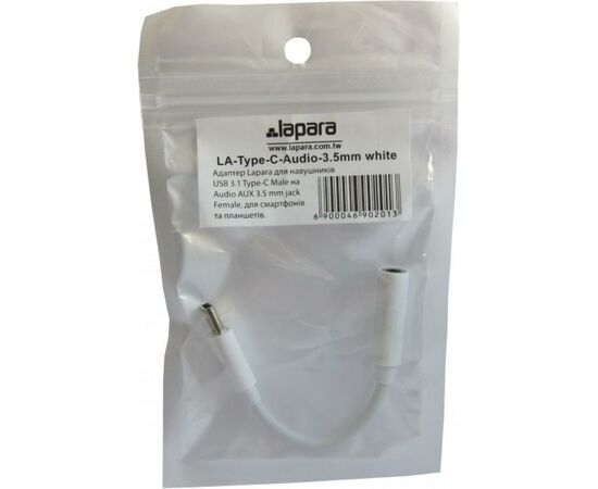 Переходник Lapara USB Type-C Male - Audio AUX mini jack 3,5 mm Female (LA-Type-C-Audio-3.5mm white), изображение 6 Переходник Lapara USB Type-C Male - Audio AUX mini jack 3,5 mm Female (LA-Type-C-Audio-3.5mm white), изображение 6