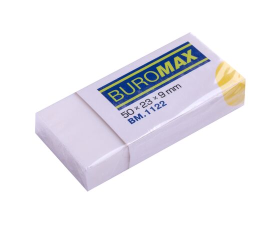 Гумка Buromax прямокутна, 50x23x9 мм, м'який пластик, в інд. папер. обгортці, біла (BM.1122)