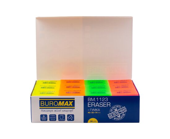 Ластик Buromax NEON, прямоугольная 40x35x14 мм, мягкий пластик, ассорти цветов (BM.1123)