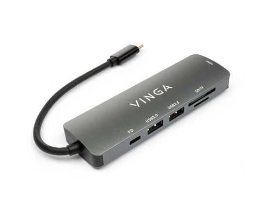 Концентратор Vinga USB Type-C 3.1 to HDMI+USB3.0+USB 2.0+SD/microSD+PD 6in1 (VHC6), изображение 2 Концентратор Vinga USB Type-C 3.1 to HDMI+USB3.0+USB 2.0+SD/microSD+PD 6in1 (VHC6), изображение 2