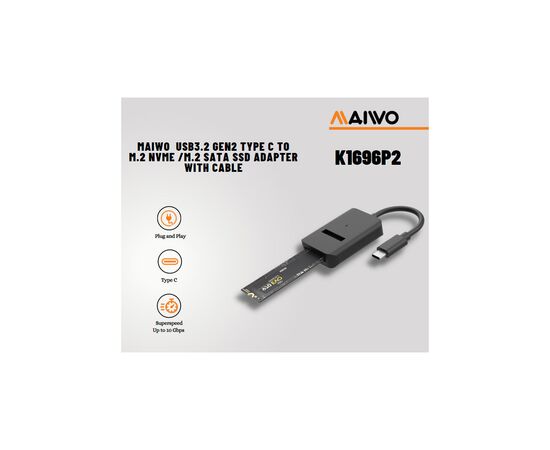 Карман внешний Maiwo M.2 NVMe/SATA SSD combo USB3.2 Gen2 Type-C (K1696P2), изображение 3 Карман внешний Maiwo M.2 NVMe/SATA SSD combo USB3.2 Gen2 Type-C (K1696P2), изображение 3