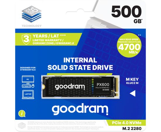 Накопитель SSD M.2 2280 500GB PX600 Goodram (SSDPR-PX600-500-80), изображение 4 Накопитель SSD M.2 2280 500GB PX600 Goodram (SSDPR-PX600-500-80), изображение 4