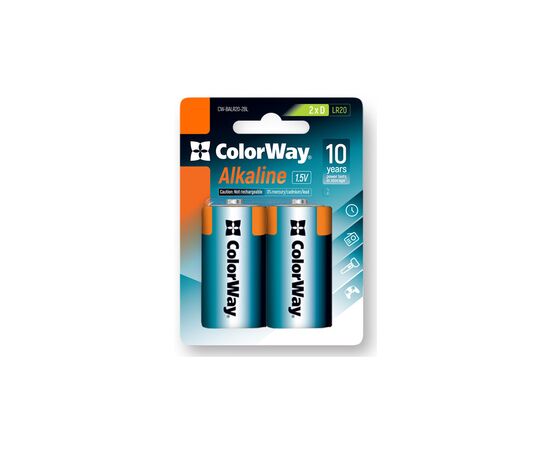 Батарейка ColorWay D LR20 Alkaline Power * 2 (CW-BALR20-2BL), изображение 2 Батарейка ColorWay D LR20 Alkaline Power * 2 (CW-BALR20-2BL), изображение 2