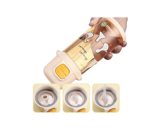 Бутылка для воды Casno 690 мл KXN-1219 Рожева Свинка з соломинкою (KXN-1219_Pink), изображение 3