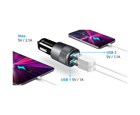 Зарядное устройство Defender 2xUSB 12W (2xUSB-A) 2.1A UCA-21 (83821), изображение 2 Зарядное устройство Defender 2xUSB 12W (2xUSB-A) 2.1A UCA-21 (83821), изображение 2
