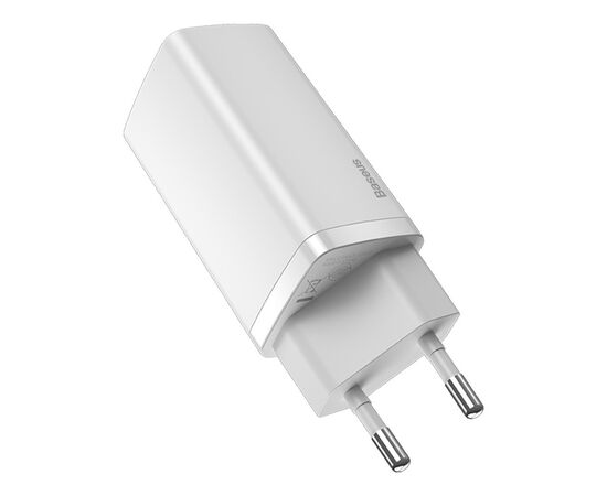 Зарядное устройство Baseus 2xUSB 65W GaN (USB-C+USB-A) white (CCGAN2L-B02), изображение 3 Зарядное устройство Baseus 2xUSB 65W GaN (USB-C+USB-A) white (CCGAN2L-B02), изображение 3