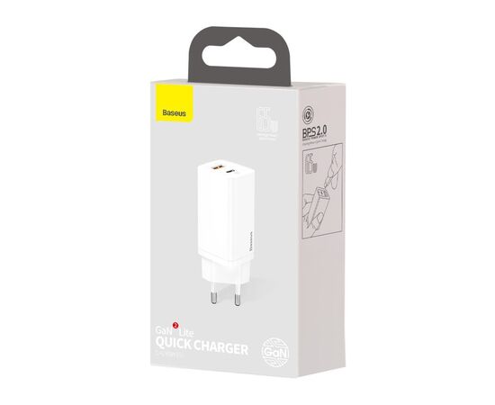 Зарядное устройство Baseus 2xUSB 65W GaN (USB-C+USB-A) white (CCGAN2L-B02), изображение 5 Зарядное устройство Baseus 2xUSB 65W GaN (USB-C+USB-A) white (CCGAN2L-B02), изображение 5