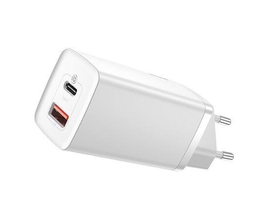 Зарядное устройство Baseus 2xUSB 65W GaN (USB-C+USB-A) white (CCGAN2L-B02)
