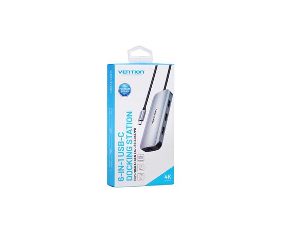 Концентратор Vention USB3.1 Type-C --> HDMI/USB-C Gen 1/USB 3.0x3/PD 100W Hub 6-i (TOFHB), изображение 2 Концентратор Vention USB3.1 Type-C --> HDMI/USB-C Gen 1/USB 3.0x3/PD 100W Hub 6-i (TOFHB), изображение 2