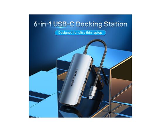 Концентратор Vention USB3.1 Type-C --> HDMI/USB-C Gen 1/USB 3.0x3/PD 100W Hub 6-i (TOFHB), изображение 3 Концентратор Vention USB3.1 Type-C --> HDMI/USB-C Gen 1/USB 3.0x3/PD 100W Hub 6-i (TOFHB), изображение 3