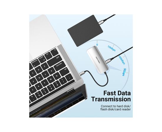 Концентратор Vention USB3.1 Type-C --> HDMI/USB-C Gen 1/USB 3.0x3/PD 100W Hub 6-i (TOFHB), изображение 6 Концентратор Vention USB3.1 Type-C --> HDMI/USB-C Gen 1/USB 3.0x3/PD 100W Hub 6-i (TOFHB), изображение 6