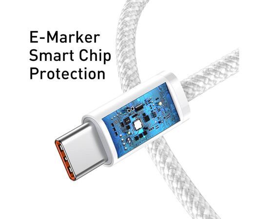 Дата кабель USB-C to USB-C 1.0m 5A White Baseus (CALD000202), изображение 3 Дата кабель USB-C to USB-C 1.0m 5A White Baseus (CALD000202), изображение 3
