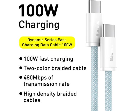 Дата кабель USB-C to USB-C 1.0m 5A Blue Baseus (CALD000203), изображение 2 Дата кабель USB-C to USB-C 1.0m 5A Blue Baseus (CALD000203), изображение 2