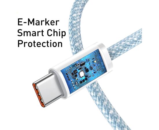 Дата кабель USB-C to USB-C 1.0m 5A Blue Baseus (CALD000203), изображение 3 Дата кабель USB-C to USB-C 1.0m 5A Blue Baseus (CALD000203), изображение 3