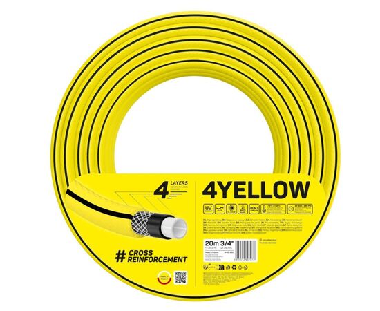 Поливочный шланг Cellfast 4YELLOW 3/4" 20м, 4 слоя, до 20 Бар, -10…+50°C (10-520)