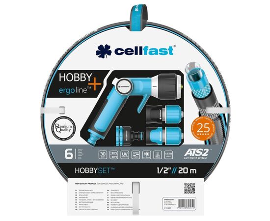 Поливочный шланг Cellfast набор HOBBY ATS2, 1/2”, 20м, 6 слоев, ороситель, комплект подключения (16-209)