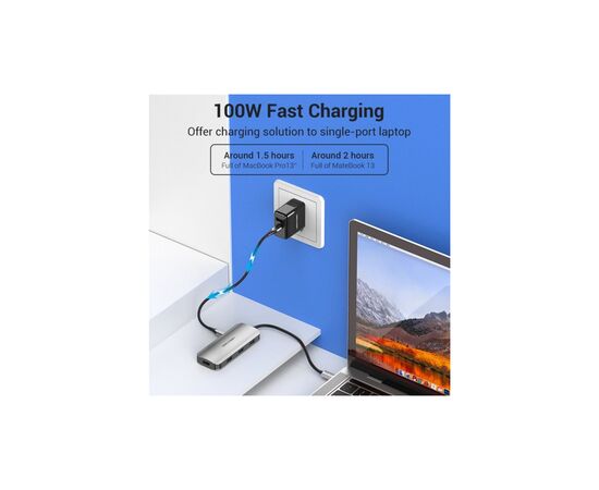 Концентратор Vention USB3.1 Type-C --> HDMI/USB 3.0x3/PD 100W Hub 5-in-1 (TODHB), изображение 7 Концентратор Vention USB3.1 Type-C --> HDMI/USB 3.0x3/PD 100W Hub 5-in-1 (TODHB), изображение 7