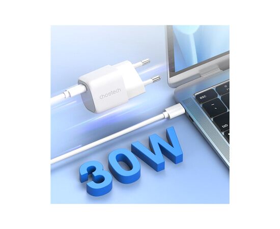 Зарядное устройство Choetech 1хUSB-C 30W PD QC3.0 PD5007 white (PD5007-EU-WH), изображение 2 Зарядное устройство Choetech 1хUSB-C 30W PD QC3.0 PD5007 white (PD5007-EU-WH), изображение 2