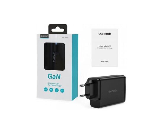 Зарядное устройство Choetech 4xUSB 140W GaN (2хUSB-C+2хUSB-A) black (PD6005-EU-BK), изображение 4 Зарядное устройство Choetech 4xUSB 140W GaN (2хUSB-C+2хUSB-A) black (PD6005-EU-BK), изображение 4