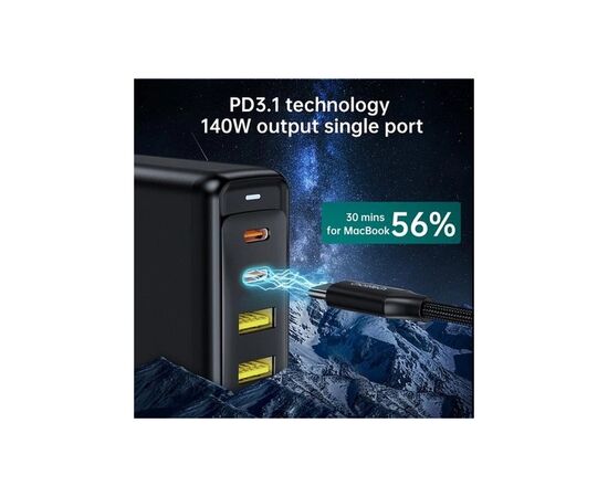 Зарядное устройство Choetech 4xUSB 140W GaN (2хUSB-C+2хUSB-A) black (PD6005-EU-BK), изображение 6 Зарядное устройство Choetech 4xUSB 140W GaN (2хUSB-C+2хUSB-A) black (PD6005-EU-BK), изображение 6