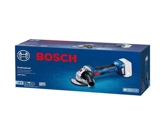 Шлифовальная машина Bosch GWS 180-LI, акум., 18В, 125мм, М14, 1,6кг (без АКБ и ЗУ) (0.601.9H9.020), изображение 2 Шлифовальная машина Bosch GWS 180-LI, акум., 18В, 125мм, М14, 1,6кг (без АКБ и ЗУ) (0.601.9H9.020), изображение 2