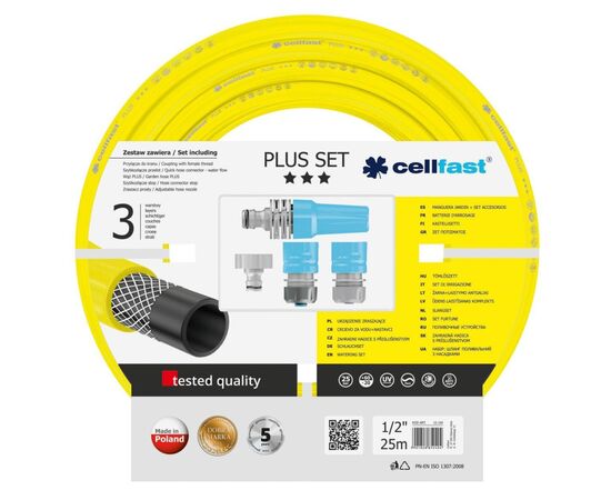 Шланг для поливу Cellfast набір PLUS, 1/2', 25м, 3 шари, зрошувач, комплект для підключення (10-290)