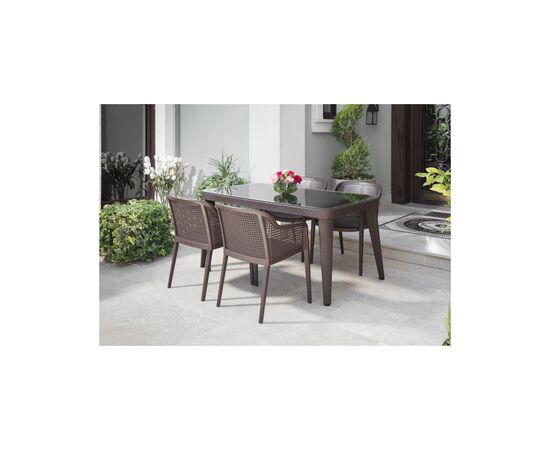 Стіл садовий Tilia Osaka 90x150 см з зовнішнім склом венге, ніжки пластикові (10060), зображення 3 Стіл садовий Tilia Osaka 90x150 см з зовнішнім склом венге, ніжки пластикові (10060), зображення 3