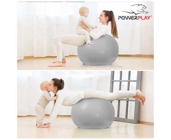 Мяч для фитнеса PowerPlay 4001 65см Сірий + помпа (PP_4001_65_Grey), изображение 6 Мяч для фитнеса PowerPlay 4001 65см Сірий + помпа (PP_4001_65_Grey), изображение 6