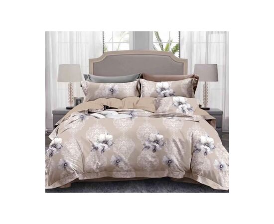 Постельное белье ШЕМ Royal Satin бежевые цветы двуспальные 180 х 220 (1,8 RS_беж квіти)