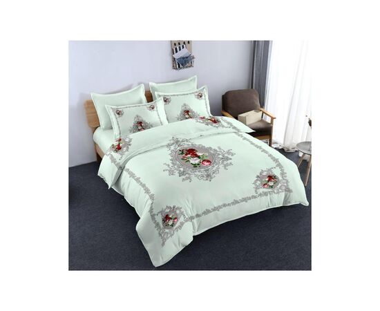 Постельное белье ШЕМ Royal Satin белая принт розы евро 220 х 200 (євро RS_біла принт троянди)