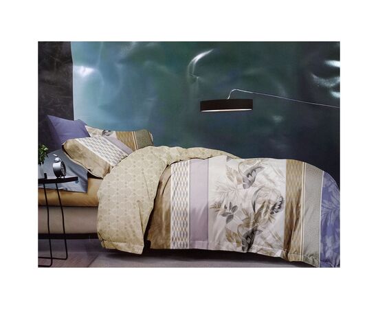 Постельное белье ШЕМ Royal Satin бежево-фиолетовая полоска евро 220 х 200 (євро RS_бежево фіолетова полоска)