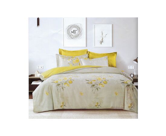 Постельное белье ШЕМ Royal Satin горчично-бежевая с цветами евро 220 х 200 (євро RS_гірчично біжова з квітами)