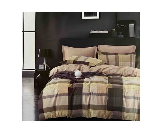 Постельное белье ШЕМ Royal Satin клетка коричнево-желтая евро 220 х 200 (євро RS_клітинка коричн жовта)