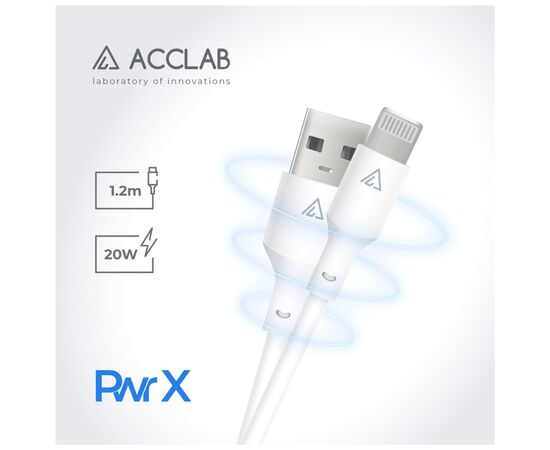 Дата кабель USB 2.0 AM to Lightning 1.2m PwrX 20W ACCLAB (1283126559549), зображення 3 Дата кабель USB 2.0 AM to Lightning 1.2m PwrX 20W ACCLAB (1283126559549), зображення 3