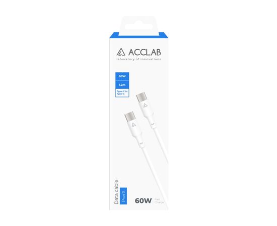 Дата кабель USB-C to USB-C 1.2m PwrX 60W ACCLAB (1283126559563), зображення 2 Дата кабель USB-C to USB-C 1.2m PwrX 60W ACCLAB (1283126559563), зображення 2