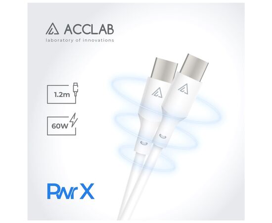 Дата кабель USB-C to USB-C 1.2m PwrX 60W ACCLAB (1283126559563), зображення 3 Дата кабель USB-C to USB-C 1.2m PwrX 60W ACCLAB (1283126559563), зображення 3