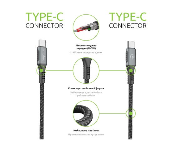 Дата кабель USB-C to USB-C 2.0m CBGPD100WTT2 100W Intaleo (1283126559570), зображення 5 Дата кабель USB-C to USB-C 2.0m CBGPD100WTT2 100W Intaleo (1283126559570), зображення 5