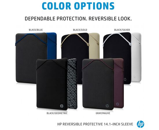 Чехол для ноутбука HP 14" Protective Reversible BLK/GLD Laptop Sleeve (2F1X3AA), изображение 6 Чехол для ноутбука HP 14" Protective Reversible BLK/GLD Laptop Sleeve (2F1X3AA), изображение 6