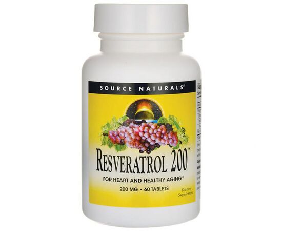 Антиоксидант Source Naturals Ресвератрол, Resveratrol, 200 мг, 60 таблеток (SN2293)