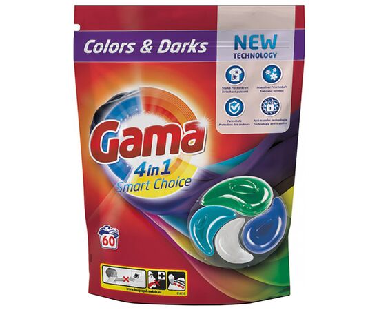 Капсулы для стирки Gama Color & Darks 4 в 1 для цветного и темного белья 60 шт. (8435495831310)