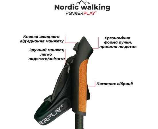 Палки для скандинавской ходьбы PowerPlay 9102 Hygge 80 - 135 см (PP_9102_HYGGE), изображение 2