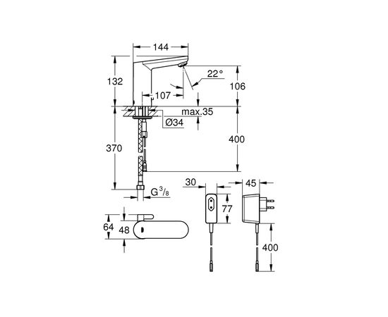 Смеситель Grohe EUROSMART COSMOPOLITAN E ХРОМ (36325001), изображение 6 Смеситель Grohe EUROSMART COSMOPOLITAN E ХРОМ (36325001), изображение 6
